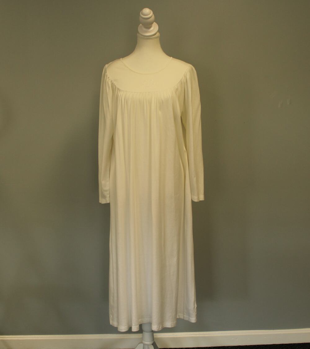 Calida Long 42"  Nightgown Off White Sz Med 100% Cotton Excellent